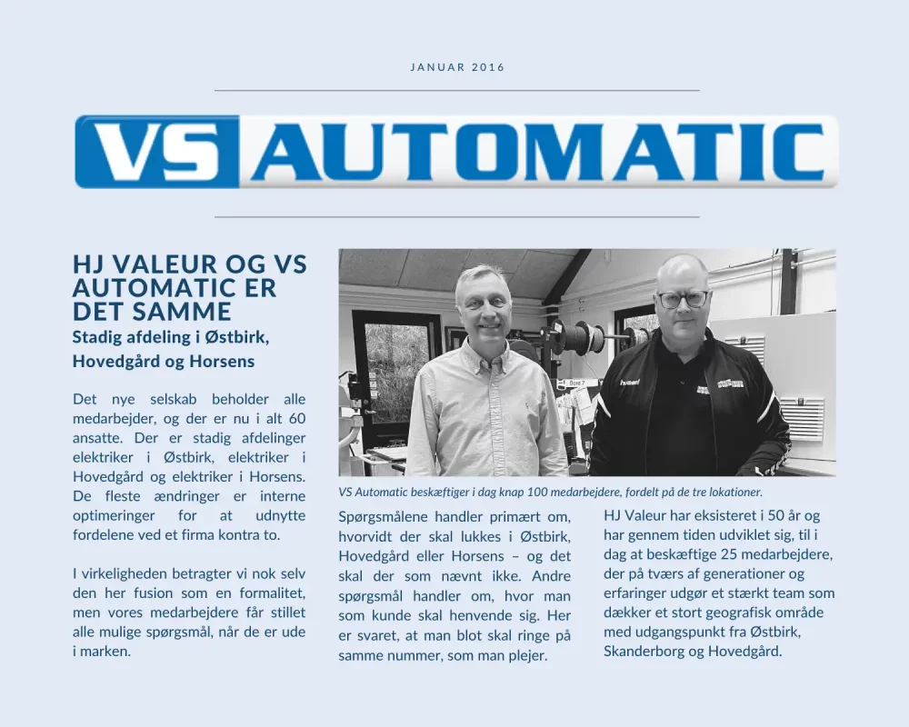 Fusion mellem HJ Valeur og VS Automatic_Avis artikel