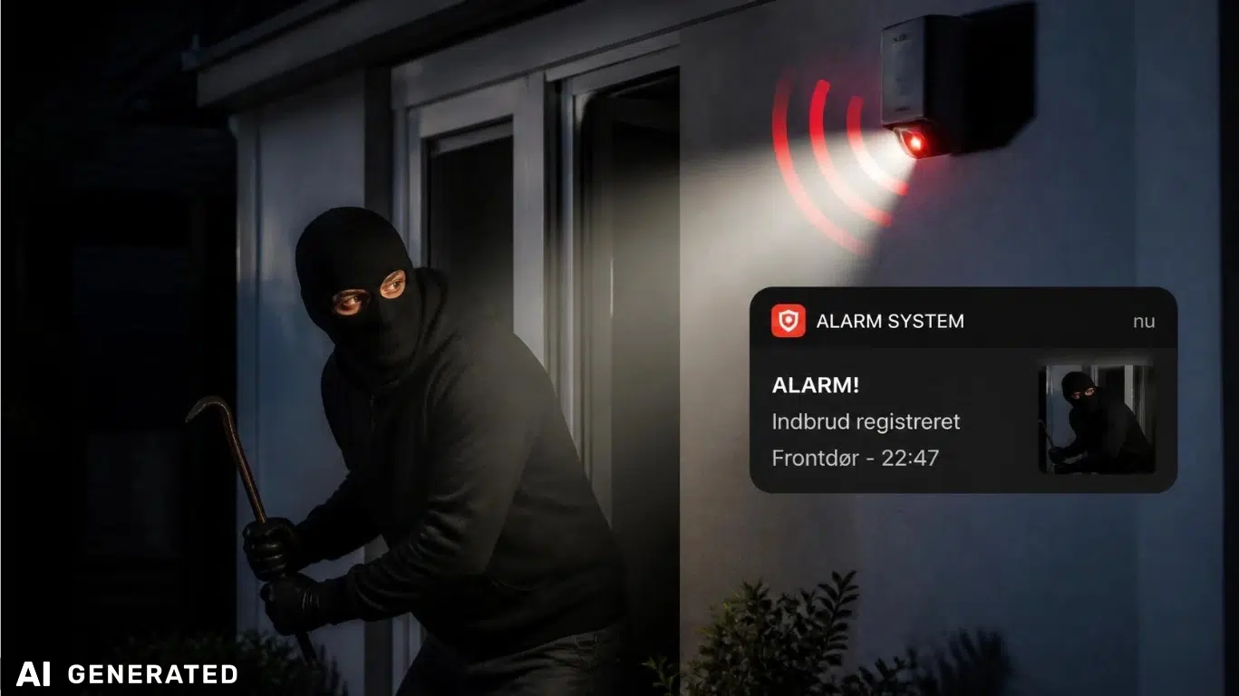 Indbrudstyv, der bliver opdaget af et alarmsystem
